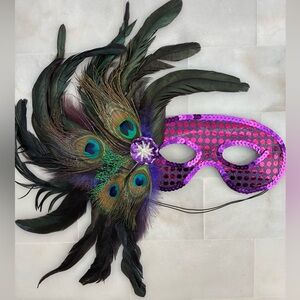 Purple Sequin Peacock Feather Masquerade Mask